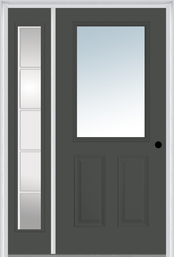 MMI 1/2 Lite 2 Panel 3'0" X 6'8" Fiberglass Smooth Exterior Prehung Door With 1 Full Lite SDL Grilles Glass Sidelight 122